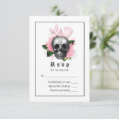 Roze bloemgotische skelet trouw-RSVP kaart (Staand voorkant)