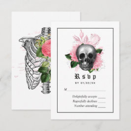 Roze bloemgotische skelet trouw-RSVP kaart