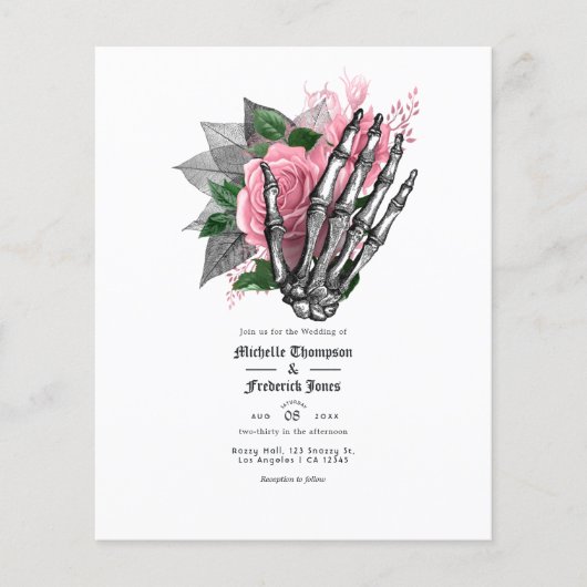 Roze bloemgotische trouwuitnodiging flyer (Voorkant)