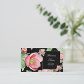 Roze Bloemgroen Bladeren Zwarte Bloemen Visitekaartje (Staand voorkant)