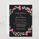 Roze Bloemgroen Over Zwarte Elegantie Trouw Aankondiging (Voorkant)