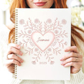 Roze Bloemhart 2025 Aangepaste Naam Planner