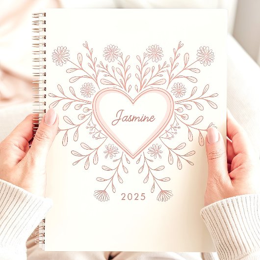 Roze Bloemhart 2025 Aangepaste Naam Planner