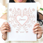 Roze Bloemhart 2025 Aangepaste Naam Planner