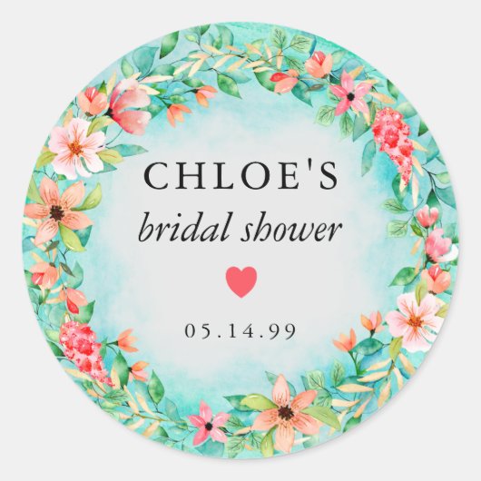 Roze Bloemhart Bruidsfeestcadeautje Ronde Sticker (Voorkant)