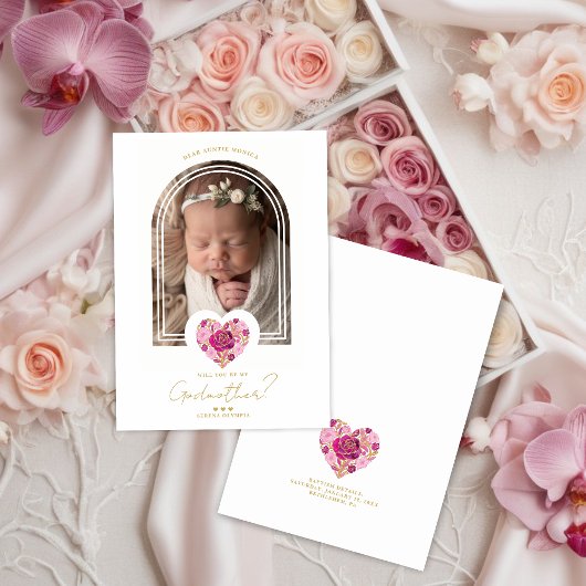 Roze Bloemhart Godparents Voorstel Ontwerp