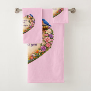 Roze Bloemhart Handdoekenset Christelijk Cadeau vo Bad Handdoek