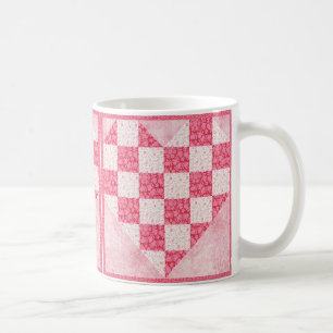 Roze Bloemhart Quilt Uitzicht Koffiemok