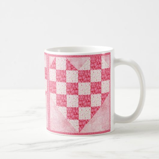Roze Bloemhart Quilt Uitzicht Koffiemok (Rechts)