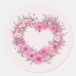 Roze Bloemhart Ronde Sticker