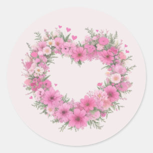 Roze Bloemhart Ronde Sticker