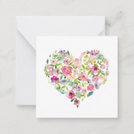 Roze Bloemhart Waterverf Liefde Moeder Valentijnsd Notitiekaartje