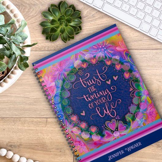  roze bloemharten vertrouwen op de timing notitieboek