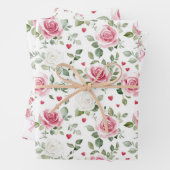 Roze bloemhartige bruidsdouche inpakpapier vel (In situ)