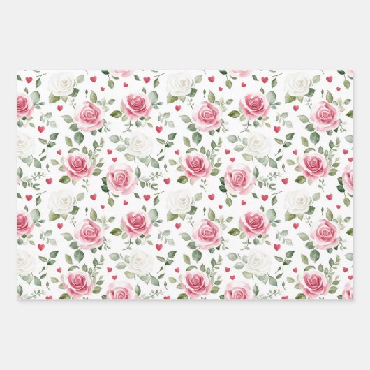 Roze bloemhartige bruidsdouche inpakpapier vel (Voorkant)