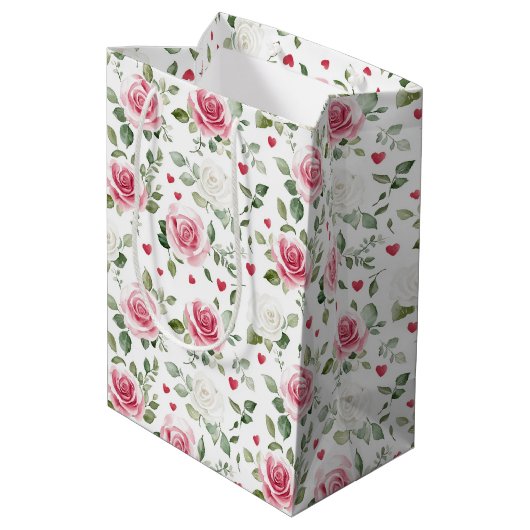 Roze bloemhartjes bruidsdouche medium cadeauzakje (Achterkant Gekanteld)