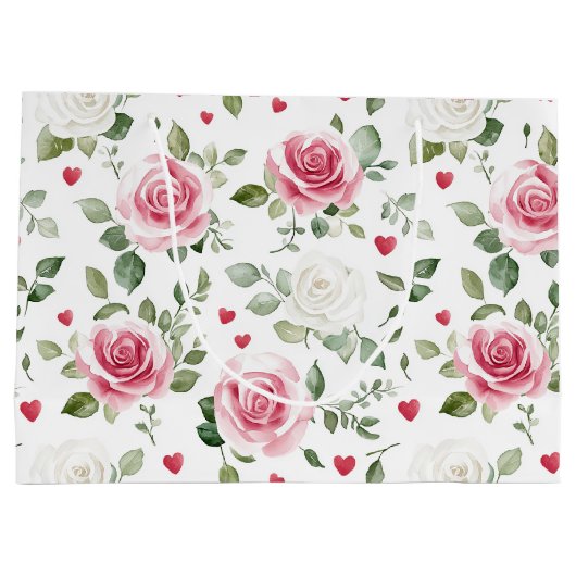 Roze bloemhartjes bruidsfeest groot cadeauzakje (Achterkant)