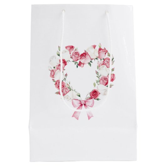 Roze bloemhartjes bruidsfeest medium cadeauzakje (Achterkant)