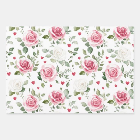 Roze bloemhartjes bruidsmeisjesfeest inpakpapier vel (Voorkant 3)