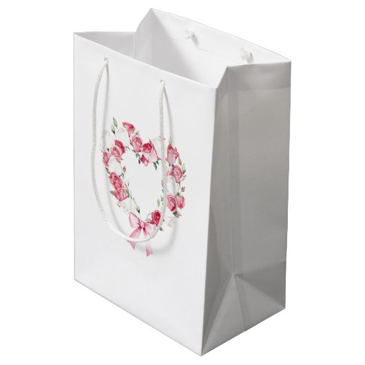 Roze bloemhartjes bruidsmeisjesfeest medium cadeauzakje (Achterkant Gekanteld)