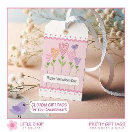 Roze bloemhartjes Valentijnsdag giftlabels Cadeaulabel