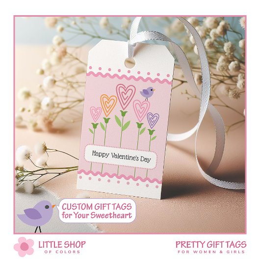 Roze bloemhartjes Valentijnsdag giftlabels Cadeaulabel
