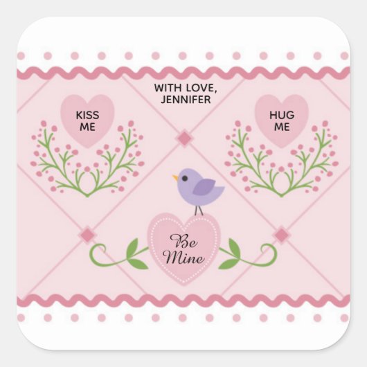 Roze Bloemhartjes Wees Van Mij Vierkante Sticker (Voorkant)