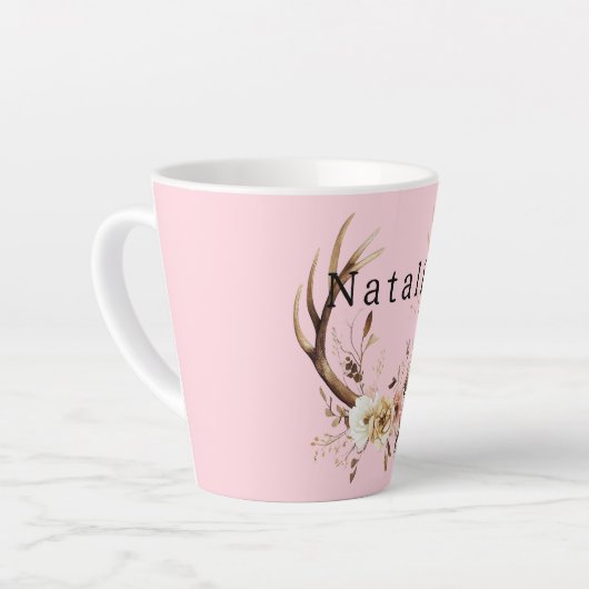 Roze Bloemhertengewei gepersonaliseerd Latte Mok (Linkerhoek)