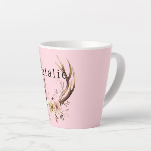 Roze Bloemhertengewei gepersonaliseerd Latte Mok (Rechterhoek)