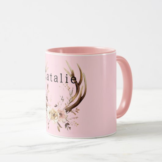 Roze Bloemhertengewei gepersonaliseerd Mok (Voorkant rechts)