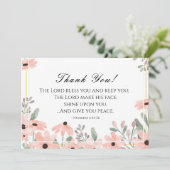 Roze bloemhoen de Heer laat je bijbelse versie val Bedankkaart (Staand voorkant)