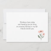 Roze bloemhoen de Heer laat je bijbelse versie val Bedankkaart (Achterkant)