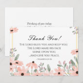 Roze bloemhoen de Heer laat je bijbelse versie val Bedankkaart (Voorkant / Achterkant)