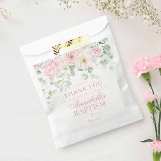 Roze Bloemhortensia Botanische Doop Dessert Bedankzakje (Gezegeld)