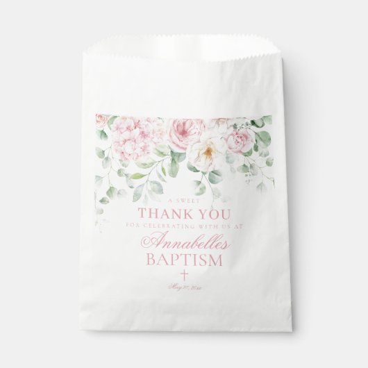Roze Bloemhortensia Botanische Doop Dessert Bedankzakje (Voorkant)