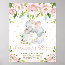 Roze bloemhoudend olifantenkreet voor Baby Poster