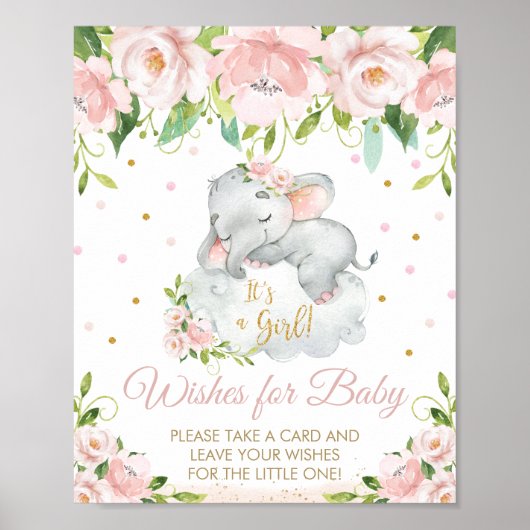 Roze bloemhoudend olifantenkreet voor Baby Poster (Voorkant)