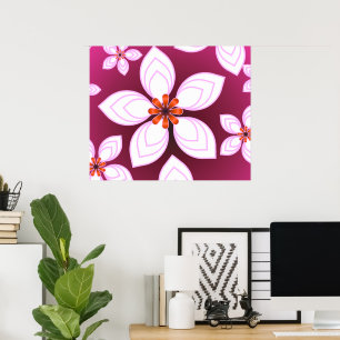Roze Bloemig Abstract Patroon   Esthetische Bloem  Poster