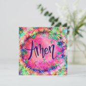  roze bloemig Amen Geloof Inspirerend Bedankkaart (Staand voorkant)