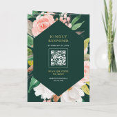 Roze Bloemig Ampersand Smaragd QR Code Trouwen (Achterkant)