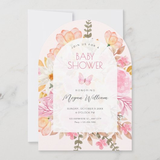 Roze bloemig baby shower kaart (Voorkant)