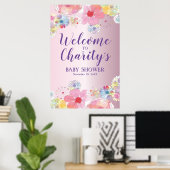  roze bloemig Baby shower Poster (Thuiskantoor)