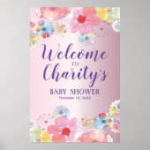  roze bloemig Baby shower Poster (Voorkant)