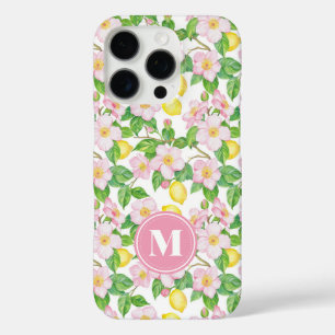 Roze Bloemig Citroen Patroon Monogram iPhone 16 Pro Hoesje