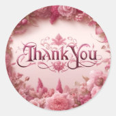 Roze bloemig Dank u sticker (Voorkant)