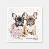 roze bloemig Frans bulldog pet dog bruiloft Servet (Voorkant)