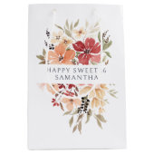  roze bloemig | Gepersonaliseerde verjaardag Medium Cadeauzakje (Voorkant)