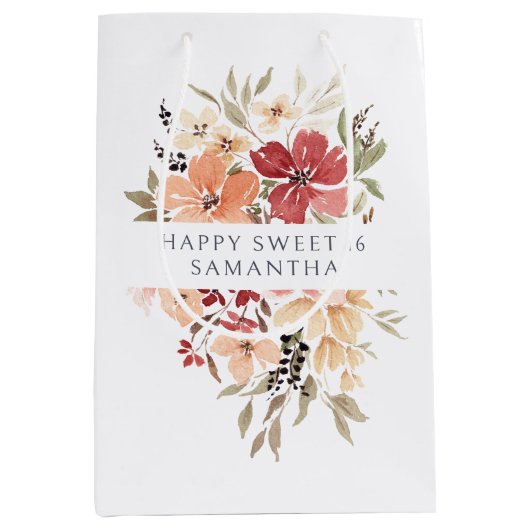  roze bloemig | Gepersonaliseerde verjaardag Medium Cadeauzakje (Voorkant)