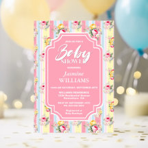 Roze bloemig gestreept Baby shower