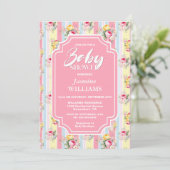Roze bloemig gestreept Baby shower Kaart (Staand voorkant)